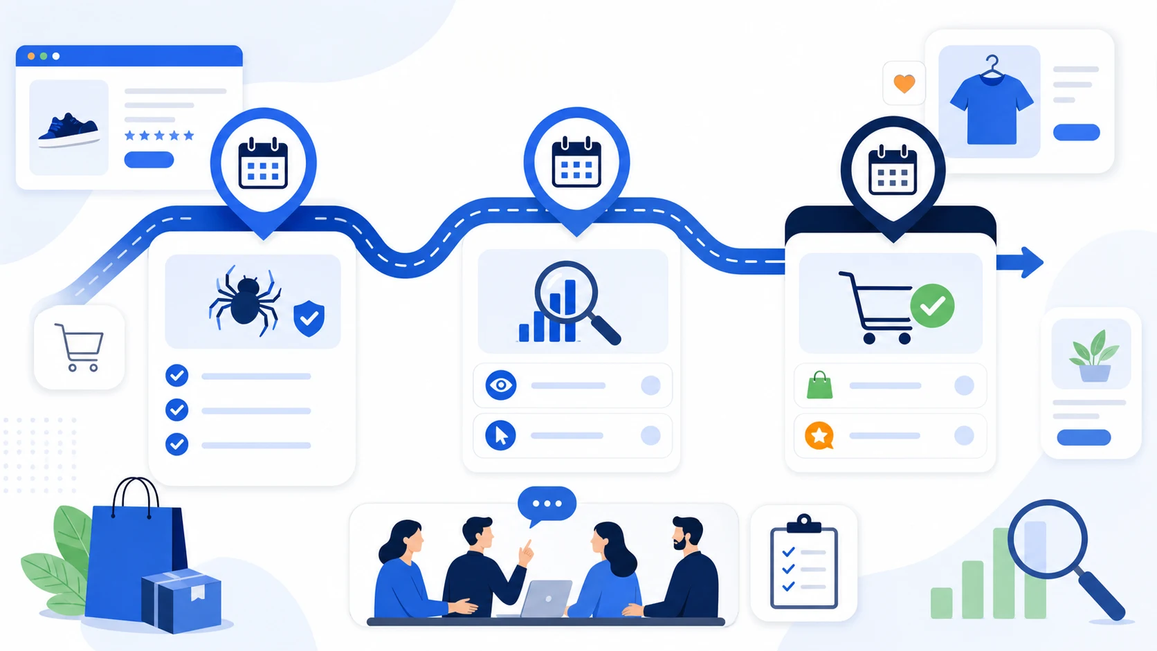 Shopify SEO 30 天、60 天和 90 天复盘信号的路线图