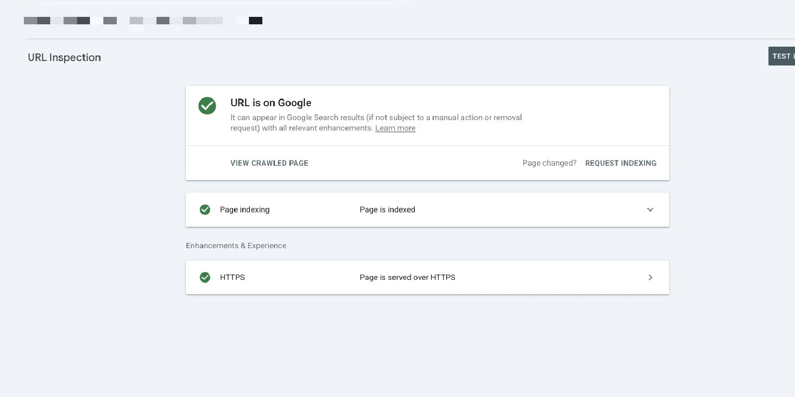 Search Console URL Inspection 显示页面已在 Google 且已收录