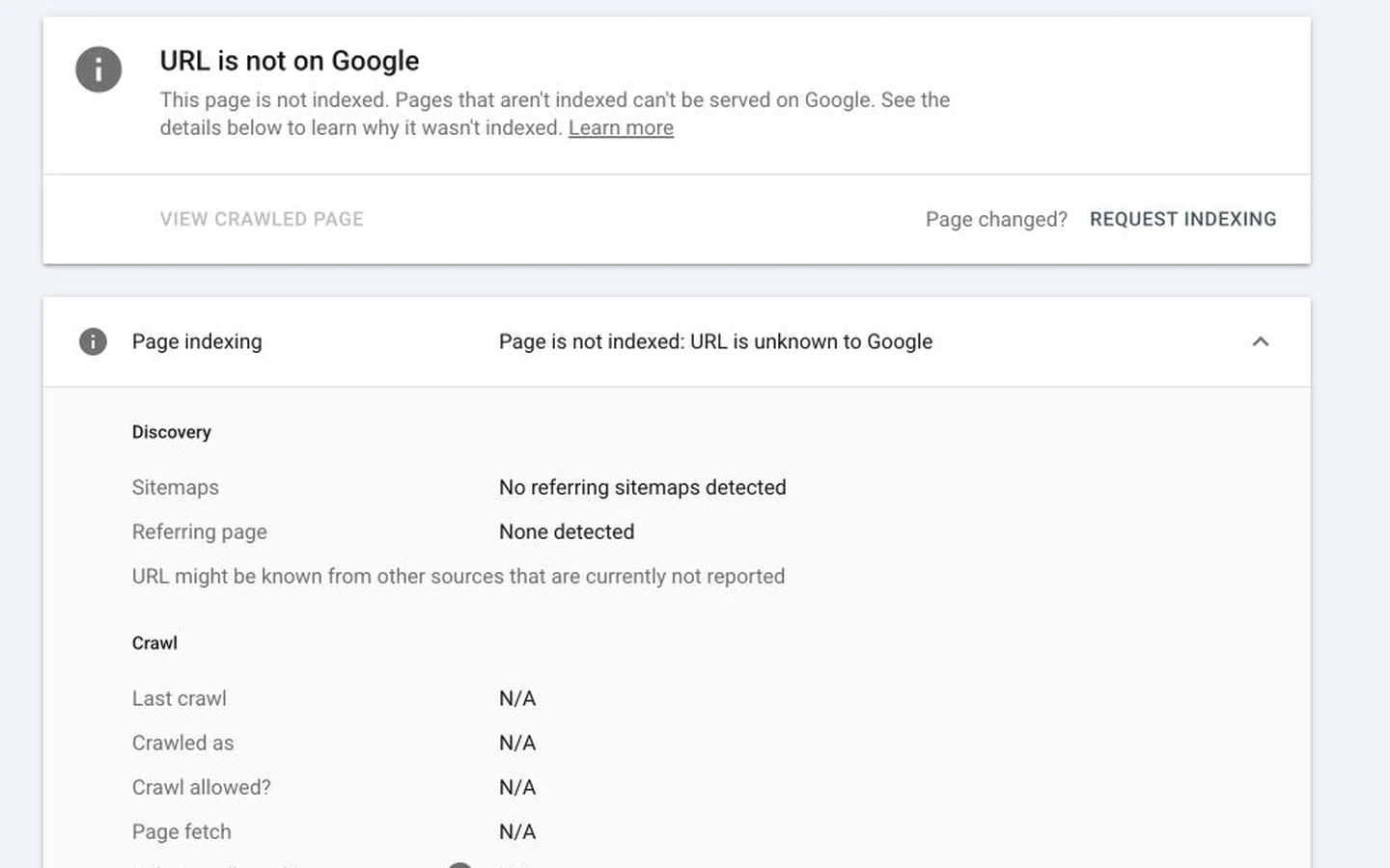 Search Console 显示页面尚未被 Google 发现且没有引用 sitemap